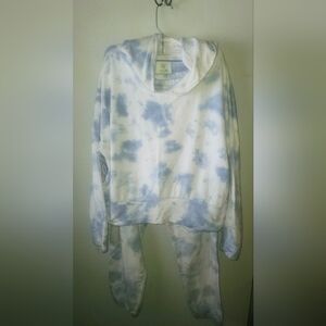Blue and White Tie-Dye Hoodie and Sweatpants Set Aerie Offlinre
